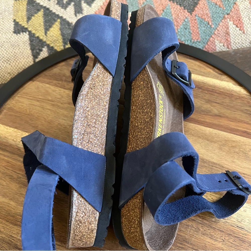 Birkenstock Unisex Blue Leather Double Ankle Strap Comfort Shoes 39 M6 L8 - Picture 6 of 8